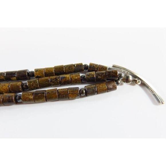 7 1/2" Triple Strand Bronzite 4mm Tube Sterling Silver Beaded Toggle Bracelet - Picture 8 of 12